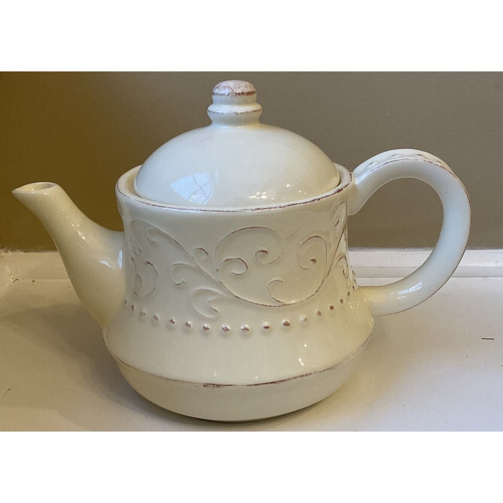 American Atelier Teapot Bianca Cream 10” Wide 10 Cups Capacity.